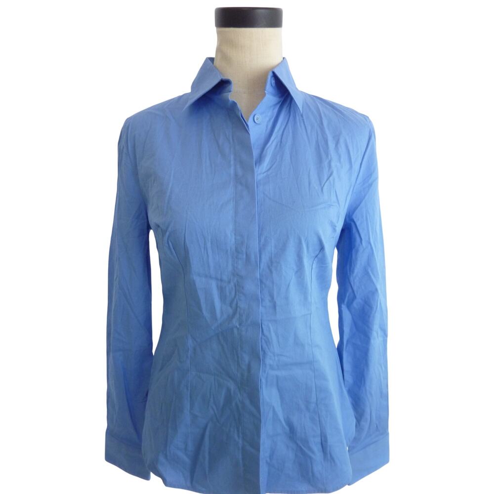 NWT Babaton Womens Shirt S Blue Cotton Elastane Button Down Long Sleeve Top